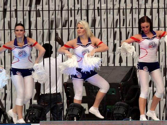 Cheer leaders during the CLT20 match between Chennai Super Kings and Cape Cobras at Chidambaram Stadium in Chennai.