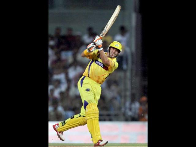 Chennai Super Kings M Hussey bats during CLT20 match between Chennai Super Kings and Cape Cobras at Chidambaram Stadium in Chennai.