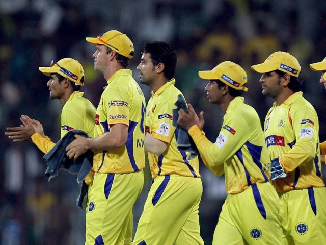 Chennai Super Kings' players celebrating the wicket of Cape Cobras' Richard Levi during the Champions league T20-2011 match in Chennai.
