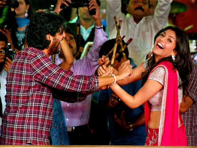 Chunky Pandey along with Kajal Agarwal take part in 'Dandiya' programme during Navratri celebrations in Thane.