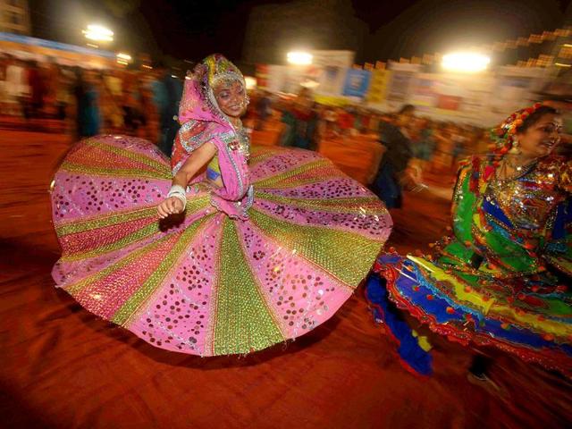 Younsters playing Garbaras on occassion of Navratri Festival at Kora kendra, Borivali.