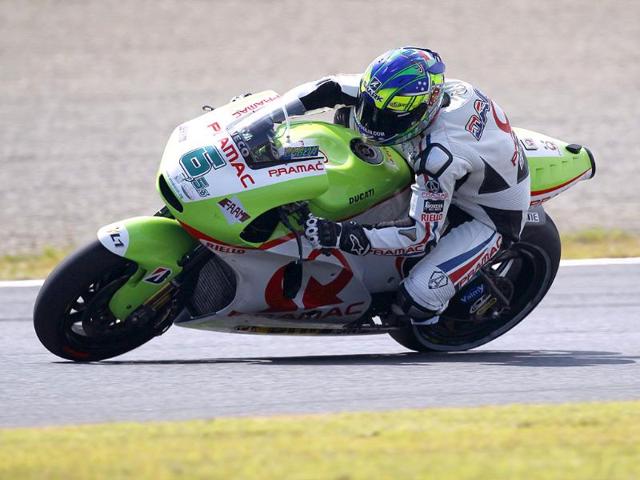 Ducati MotoGP rider Damain Cudlin of Australia rides during a practice session for the Japanese Grand Prix in Motegi, north of Tokyo.