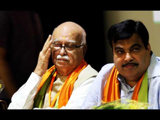 BJP leaders LK Advani and Nitin Gadkari during national executive committee meeting of BJP in New Delhi.