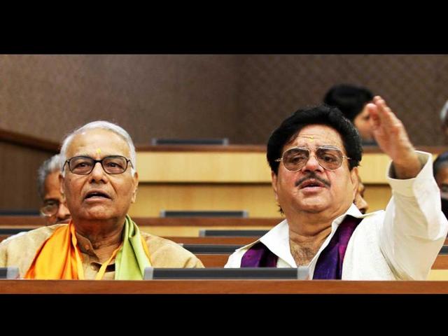 BJP leaders Jaswant Sinha and Shatrughan Sinha attending the party's national executive meeting in New Delhi.