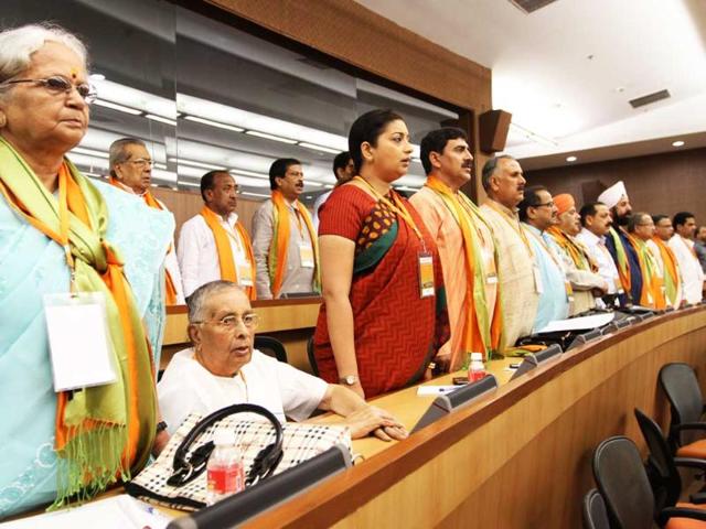 BJP leaders during national executive committee meeting of BJP in New Delhi.
