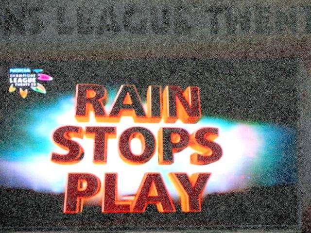 Champions League T20 match betweeen Somerset and South Australian Redbacks was abandoned due to rain at Chinnaswamy stadium in Banglore.