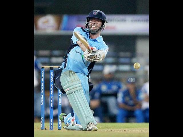 New South Wales Blues' Ben Rohrer in action during the Champions league T20-2011 match against Mumbai Indians in Chennai.