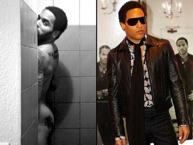 Lenny Kravitz bares his rear end.