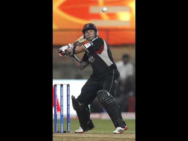 Somerset batsman Peter Trego prepares to play a shot during their Champions League Twenty20 cricket match against Royal Challengers Bangalore in Bangalore.