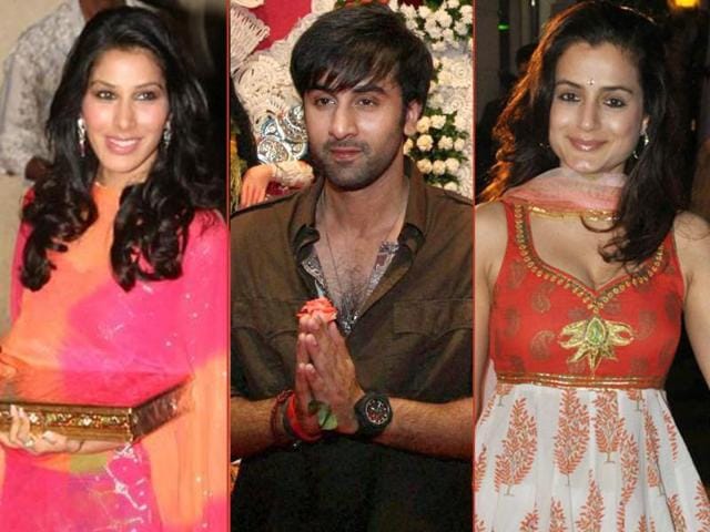 All of Bollywood was coloured in a distinct desi flavour this festive season. From Sanjay Dutt's Mata Ki Chowki to Durga Puja pandals, here's a look at all the celebs as they went traditional in their outfits.