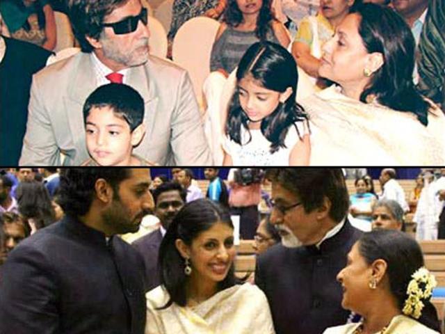 Amitabh Bachchan with his family- wife Jaya, son Abhishek and daughter Shweta.