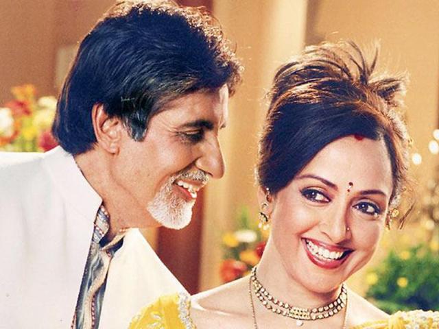 Amitabh and Hema in a still from Baghbaan.