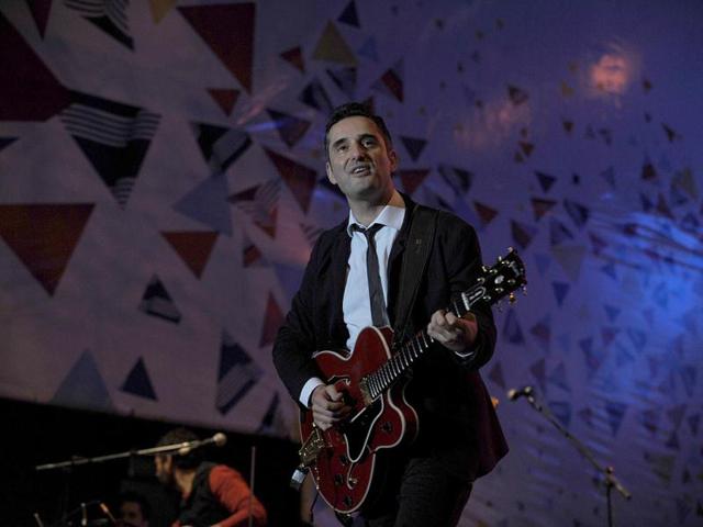 Uruguayan singer Jorge Drexler performs during the Uruguay's bicentennial celebrations in Montevideo.