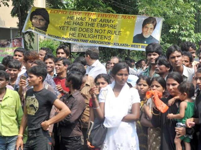 Fans carry banners wishing 'A Long Life' to their much loved superstar.