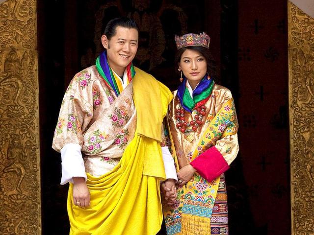 King Jigme Khesar Namgyal Wangchuck and Queen Jetsun Pema pose after they were married at the Punakha Dzong, in Punakha, Bhutan.