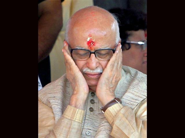 Senior BJP leader L K Advani at a public meeting during his "Jan Chetna Yatra" in Varanasi.