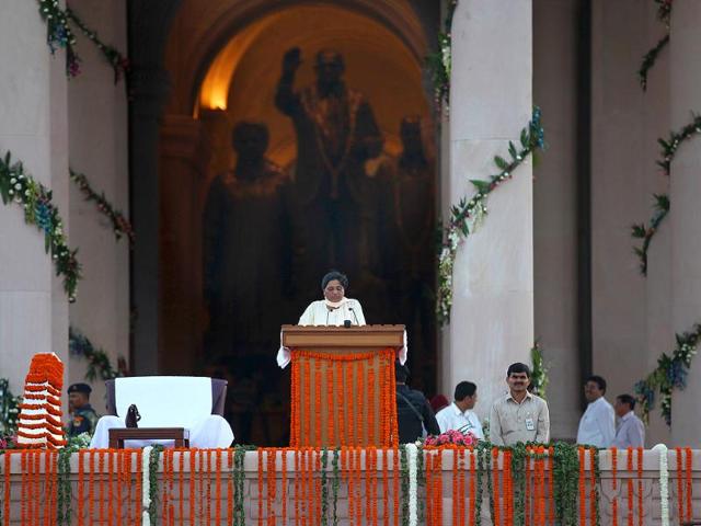 Uttar Pradesh chief minister Mayawati during the inauguration of the Rashtriya Dalit Prerna Sthal, Ambedkar Park in Noida. (Photo: Raj K Raj/HT)