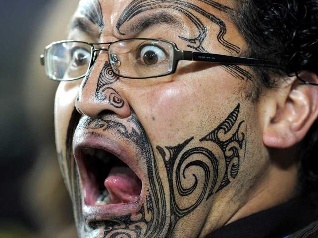 A New Zealand All Blacks fan attends the 2011 Rugby World Cup semi-final match Australia vs New Zealand at Eden Park Stadium in Auckland.