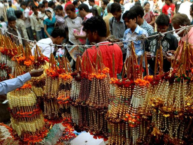 A view of the crowded Sadar Bazar Market, ahead of Diwali festival in Delhi.