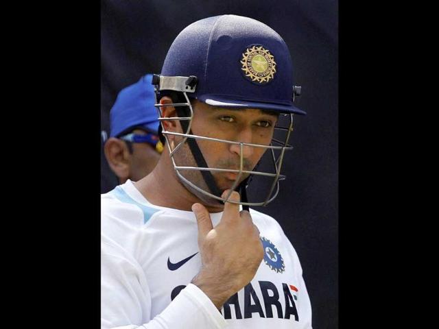 MS Dhoni during a practice session a day before the second ODI match against England in New Delhi.
