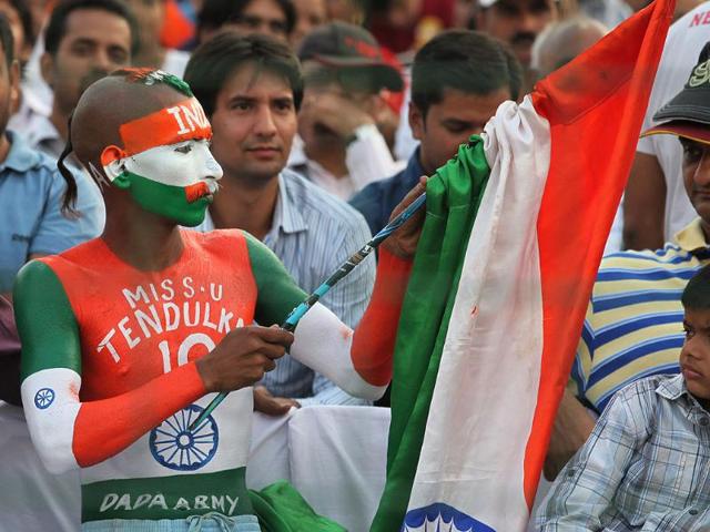 Indian cricket fan during the 2nd ODI match between India and England at Ferozshah Kotla Ground in New Delhi.