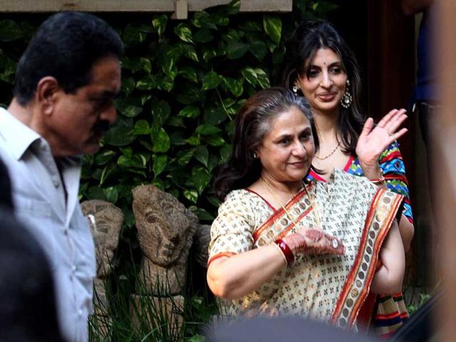 Aishwarya is said to have worn an orange-coloured Indian ensemble for the occasion. (HT photo/Vijayanand Gupta)