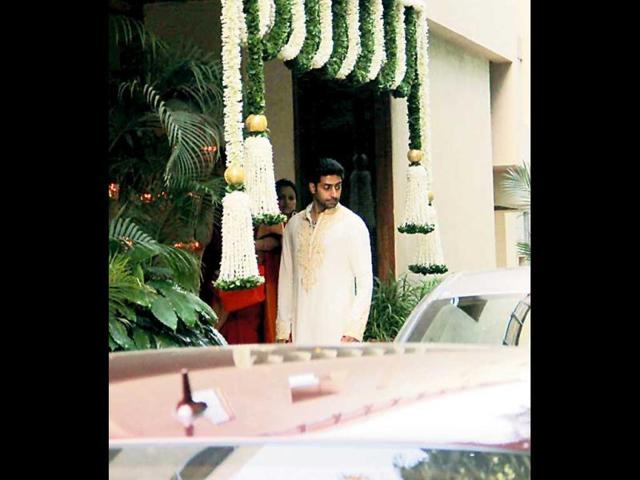 Abhishek Bachchan looked handsome in a kurta pajama.
