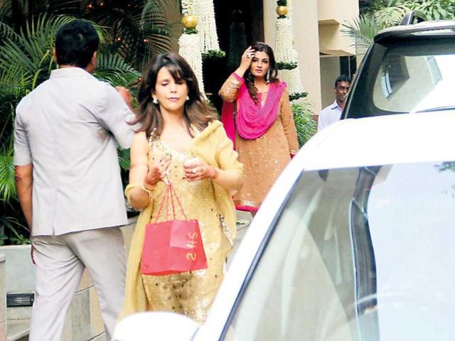 Raveena Tandon looks elegant in a salwar kurta at Aishwarya Rai's baby shower.