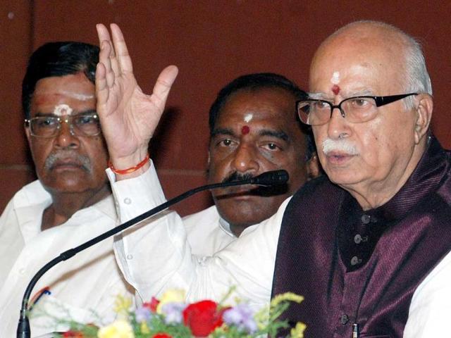 Senior BJP leader L K Advani addressing a press conference during his Rathyatra, in Madurai on Friday.