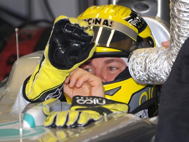 Mercedes driver Nico Rosberg of Germany prepares for the third practice session of the Formula One's Indian Grand Prix at the Buddh International circuit in Greater Noida. (Photo: AFP)