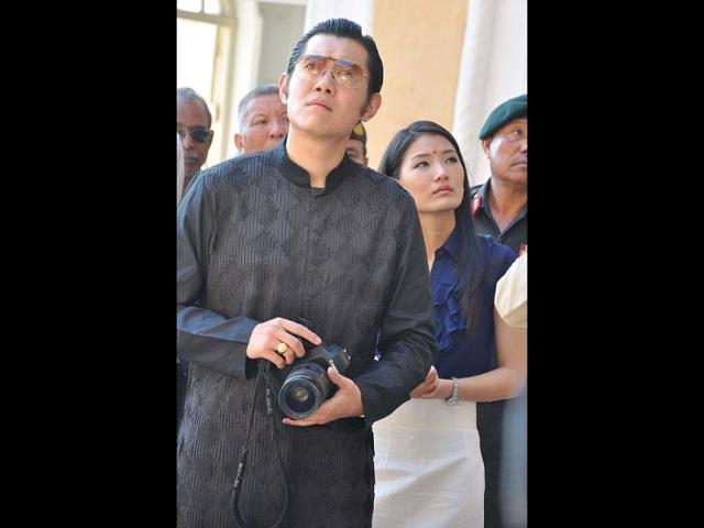 Bhutan's King Jigme Khesar Namgyel Wangchuk and his wife Queen Jetsun Pema at Mehrangarh fort in Jodhpur.