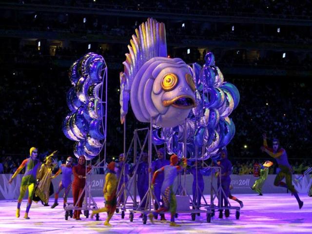 Dancers perform during Toronto's presentation at the closing ceremony of the Pan American Games in Guadalajara, Mexico.
