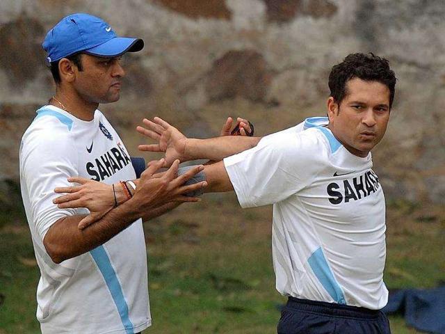 Sachin Tendulkar stretches during a training session at The Ferozeshah Kotla Stadium in New Delhi.