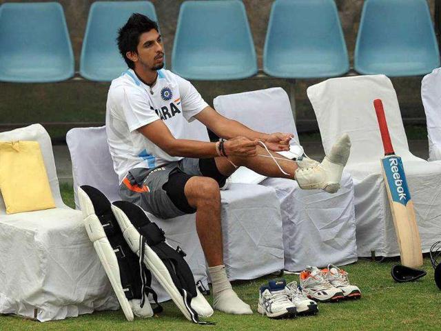 Ishant Sharma gets ready to bowl in the nets during a training session at The Feroz Shah Kotla Stadium in New Delhi.
