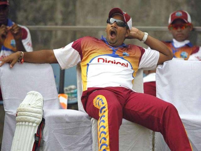 West Indies' cricketer Ravi Rampaul yawns during a practice session in New Delhi.
