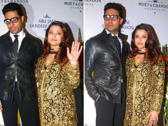 Soon to be mom Aishwarya Rai Bachchan was spotted having fun with hubby Abhishek Bachchan at a party thrown by designer duo Abu Jani and Sandeep Khosla in Mumbai.