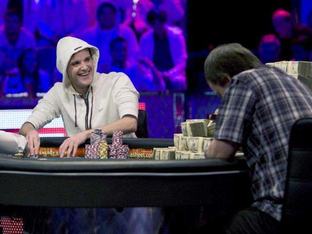 Germany's Pius Heinz (L) smiles as he competes heads up against the Czech Republic's Martin Staszko during the World Series of Poker main event at the Rio All-Suite Hotel and Casino in Las Vegas. (Reuters) Germany's Pius Heinz (L) smiles as he competes heads up against the Czech Republic's Martin Staszko during the World Series of Poker main event at the Rio All-Suite Hotel and Casino in Las Vegas. (Reuters)