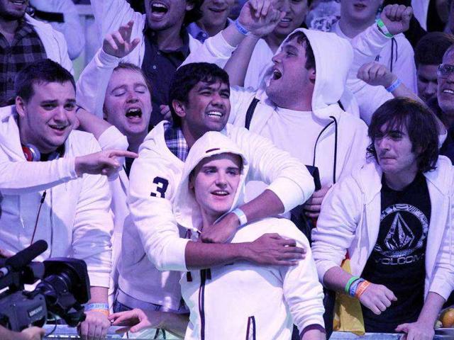 Pius Heinz, of Germany, bottom, celebrates winning the World Series of Poker with supporters in Las Vegas. (AP Photo/Isaac Brekken) Pius Heinz, of Germany, bottom, celebrates winning the World Series of Poker with supporters in Las Vegas. (AP Photo/Isaac Brekken)
