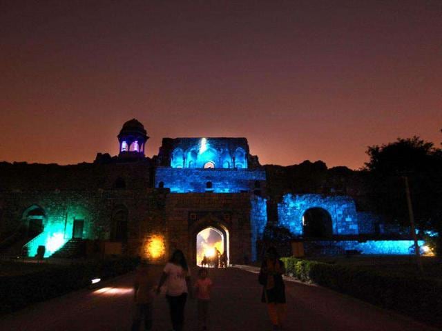 Purana-Quila--Old-Fort--lit-up-in-spectacular-blue-lighting-in-the-evening-in-an-attempt-to-help-Delhiites-become-aware-of-the-dangers-of-diabetes-According-to-the-International-Diabetes-Federation-IDF-the-global-diabetic-population-has-reached-a-staggering-366-million-in-2011-HT-photo-by-Raj-K-Raj