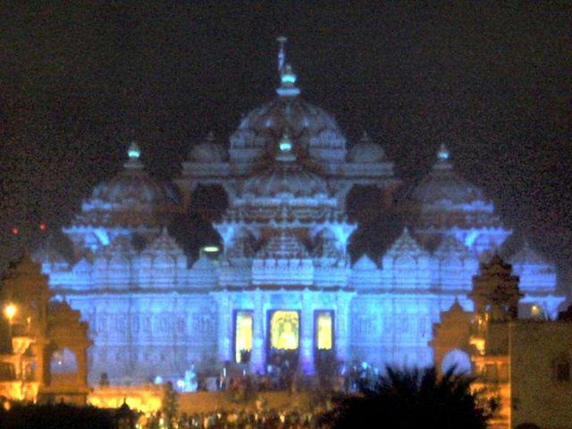 Akshardham Temple lit up in blue lighting in an attempt to help Delhiites become aware of the dangers of diabetes. The event has been organised on the eve of World Diabetes Day. The initiative has been taken up by HEAL Foundation and Via Media Group in association with health and family welfare ministry PTI Photo