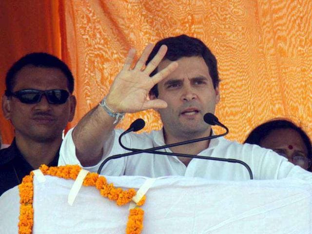 Rahul Gandhi addressing a rally in Phoolpur near Allahabad. UNI