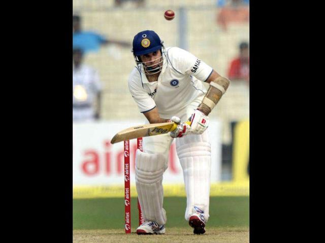 VVS Laxman plays a shot during the second day of the second Test match between Indian and West Indies at the Eden Gardens in Kolkata.