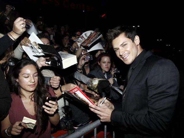Alex Meraz arrives at the world premiere of The Twilight Saga: Breaking Dawn - Part 1 on Monday. (AP Photo/Matt Sayles)