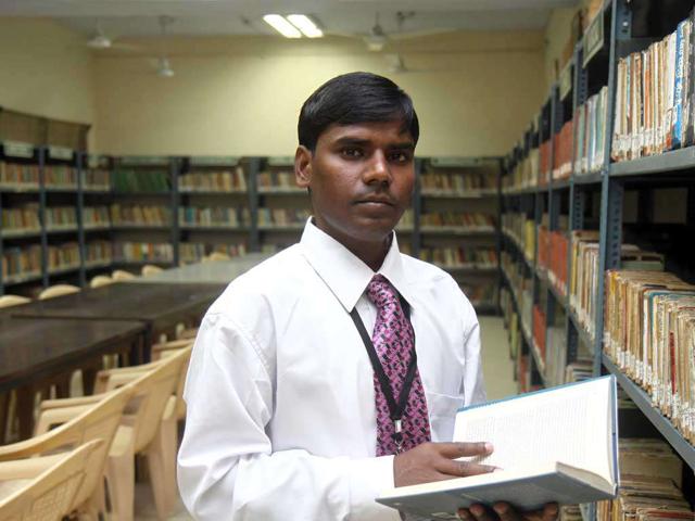 Raju, one of the inmates in Tihar jail, has been offered three jobs from different companies during a recruitment drive at Jail No 03 in the jail premises in New Delhi. (HT Photo/Vipin Kumar)