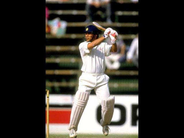 Sachin Tendulkar of India in action during the Sharjah tournament. Sachin Tendulkar of India in action during the Sharjah tournament.