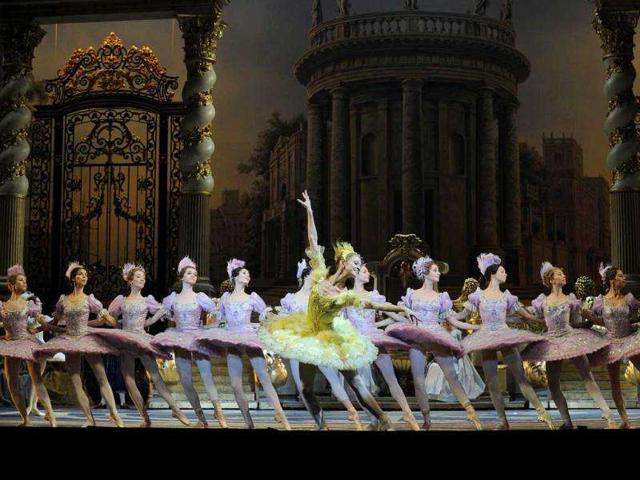 The Bolshoi ballet dancers perform during a rehearsal for a new production of Tchaikovsky's "The Sleeping Beauty" by Russian choreographer Yuri Grigorovich at the Bolshoi Theatre in Moscow.