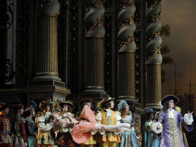 The Bolshoi ballet dancers perform during a rehearsal for a new production of Tchaikovsky's "The Sleeping Beauty" by Russian choreographer Yuri Grigorovich at the Bolshoi Theatre in Moscow.