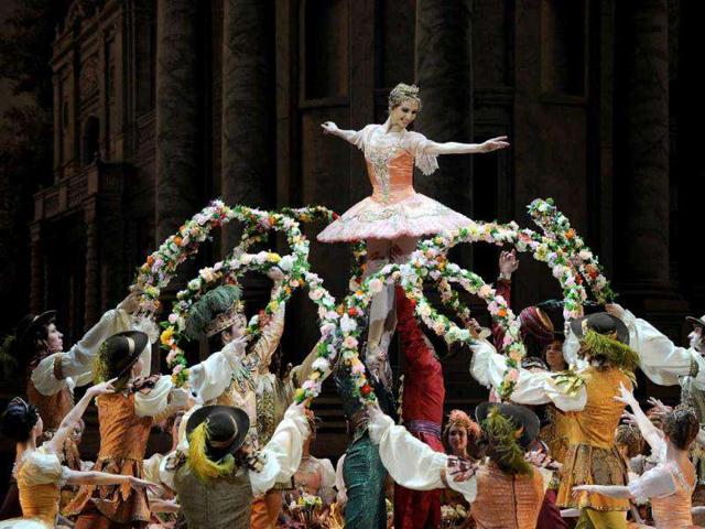 The Bolshoi ballet dancers perform during a rehearsal for a new production of Tchaikovsky's "The Sleeping Beauty" by Russian choreographer Yuri Grigorovich at the Bolshoi Theatre in Moscow.