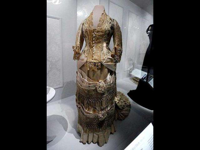 Former First Lady Mamie Doud Eisenhower's dress is displayed at the Smithsonian’s National Museum of American History in Washington, DC.