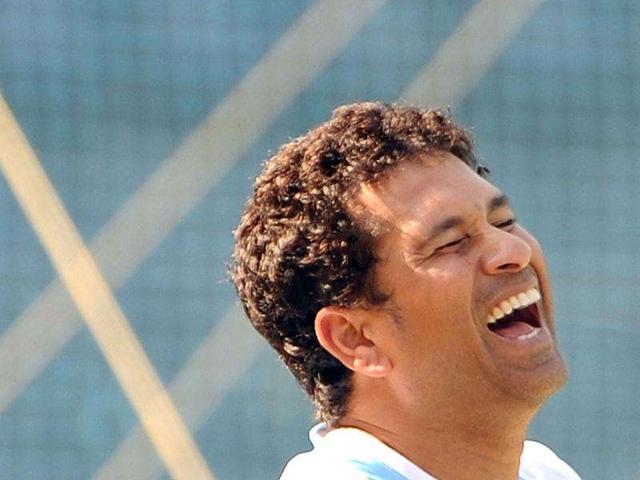 Sachin Tendulkar smiles during a practice session at the Wankhede stadium in Mumbai.